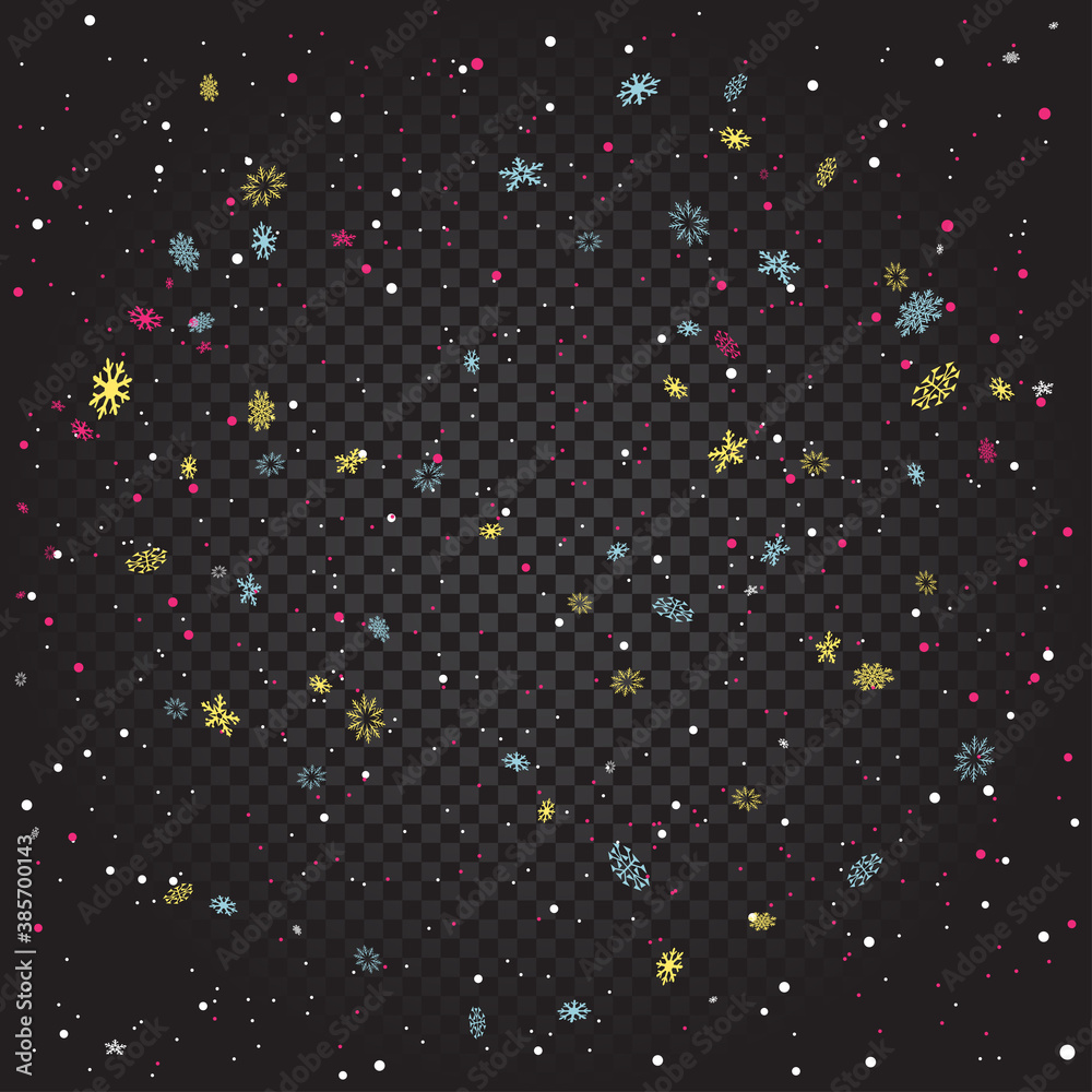 multicolor snowfall template on dark background multicolor snowfall template on dark background