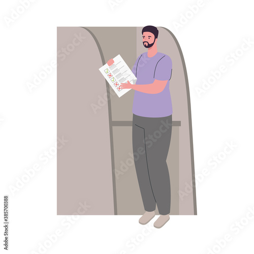 man in voting booth with paper design, President election government and campaign theme Vector illustration