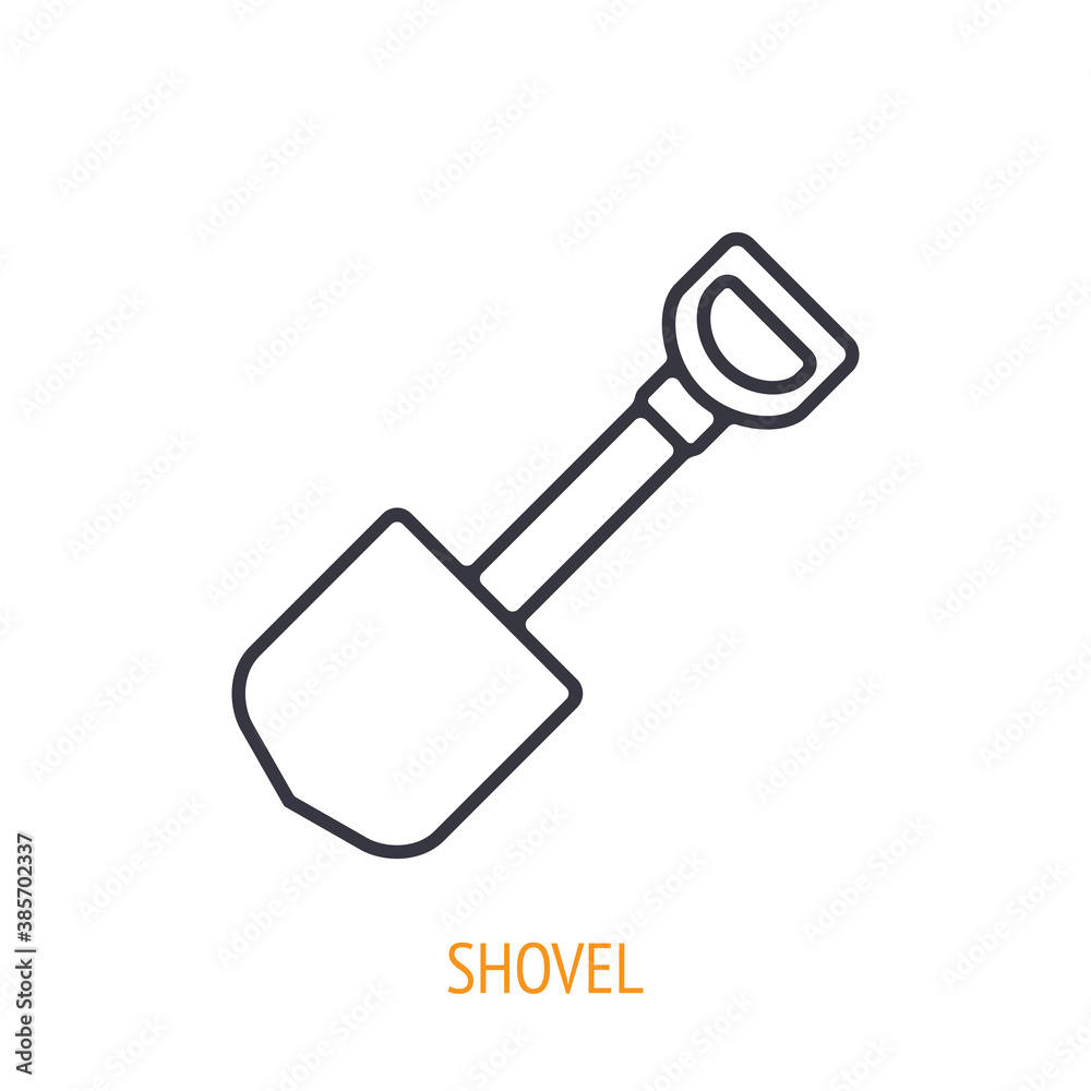 Hand shovel outline icon. Vector illustration. Hand work tools and instrument. Construction industry symbol. Thin line pictogram for user interface. Isolated white background Hand shovel outline icon. Vector illustration. Hand work tools and instrument. Construction industry symbol. Thin line pictogram for user interface. Isolated white background