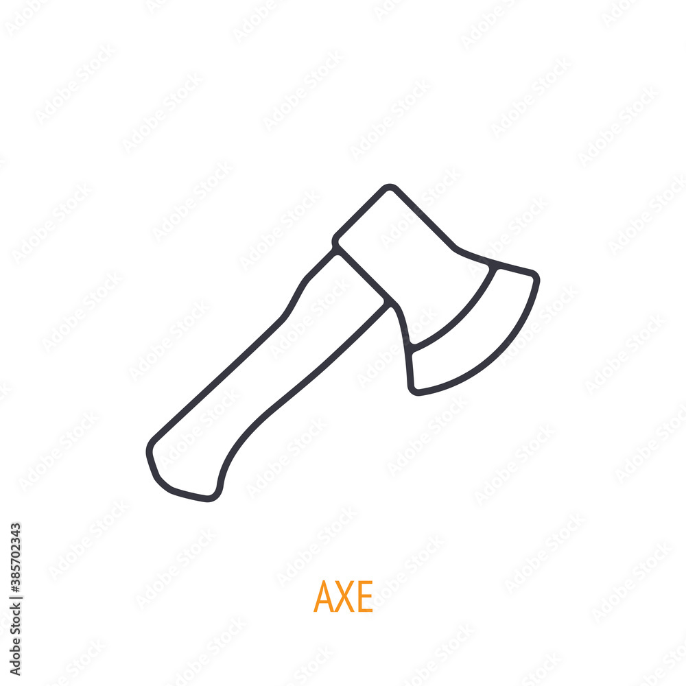 Axe with a wooden handle outline icon. Vector illustration. Hand work tools and instrument. Construction industry symbol. Thin line pictogram for user interface. Isolated white background Axe with a wooden handle outline icon. Vector illustration. Hand work tools and instrument. Construction industry symbol. Thin line pictogram for user interface. Isolated white background