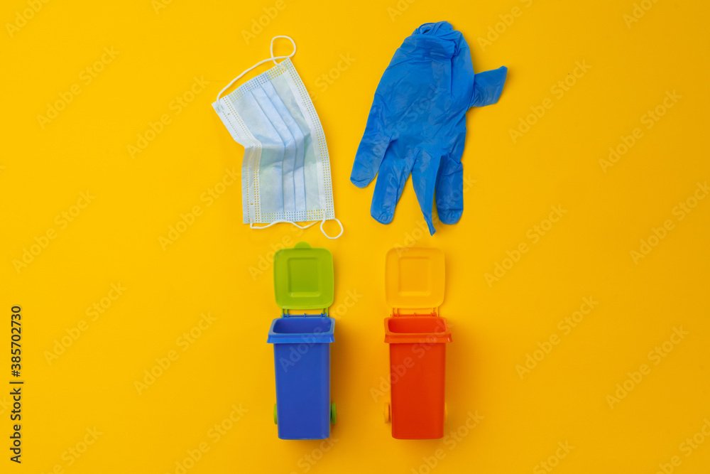 Colorful small trash has used infectious masks Colorful small trash has used infectious masks