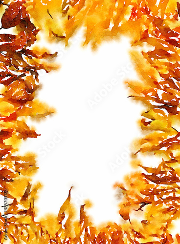 Watercolor autumn banner with yellow and red leaves isolated on white background. Illustration for greeting cards, wedding invitations, floral poster