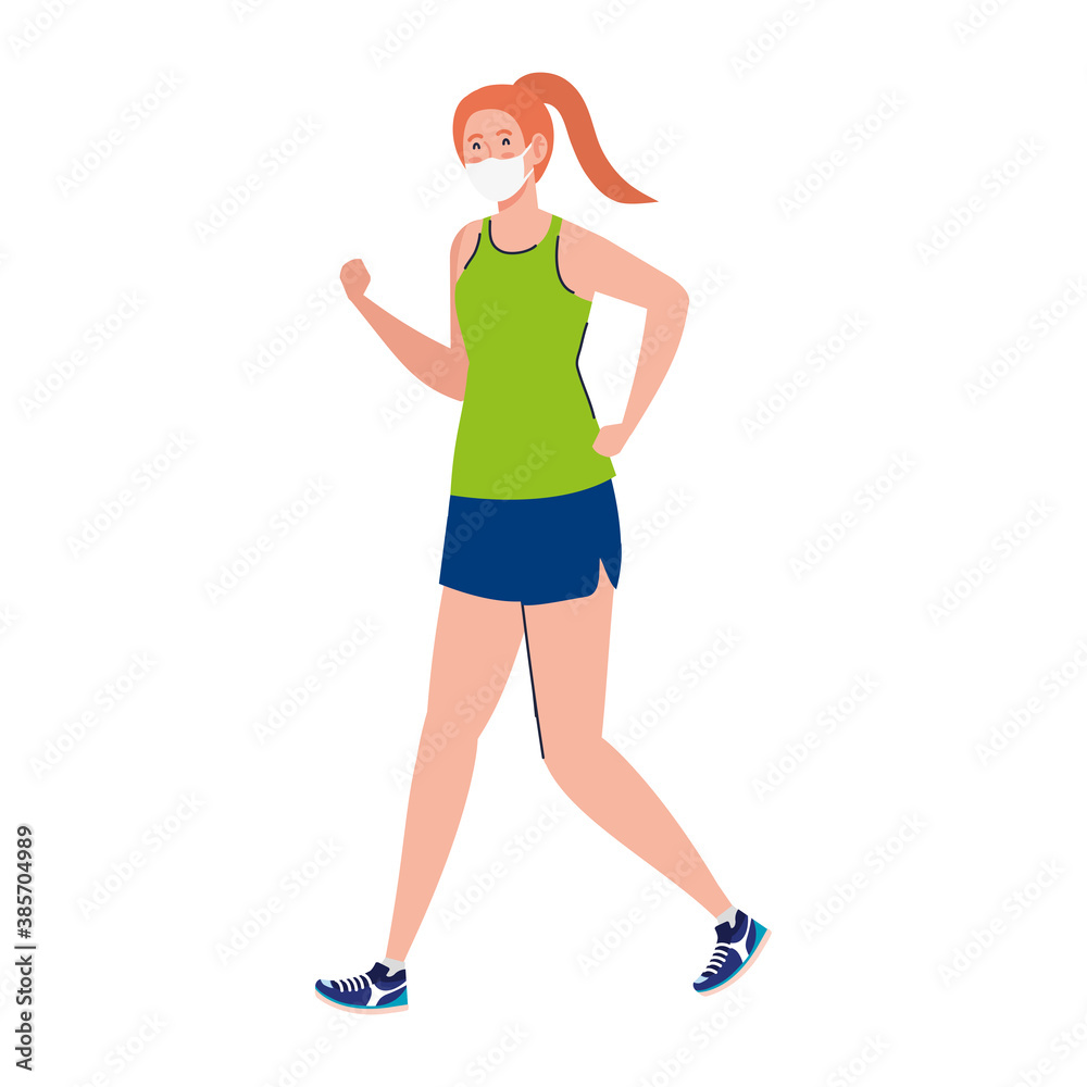 New normal of woman with mask running design of covid 19 virus and prevention theme Vector illustration