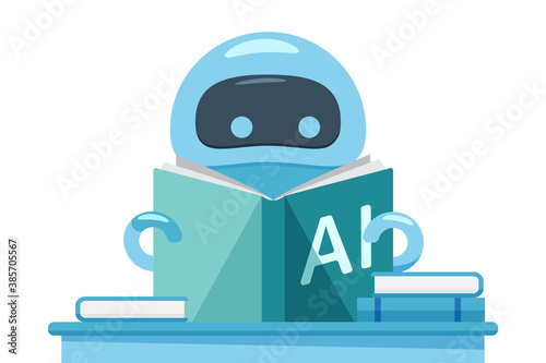 Robot or bot reading AI exercise book.