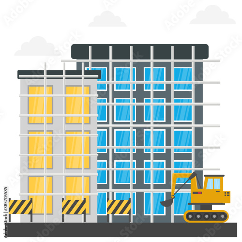 
A scaffolding building which is in construction, commercial construction
