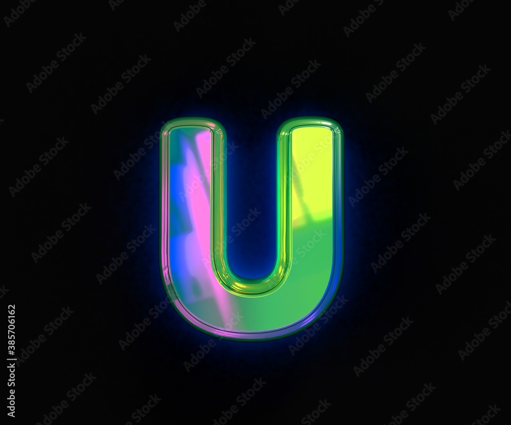 Colorful dichroic font - letter U isolated on grey background, 3D illustration of symbols Colorful dichroic font - letter U isolated on grey background, 3D illustration of symbols
