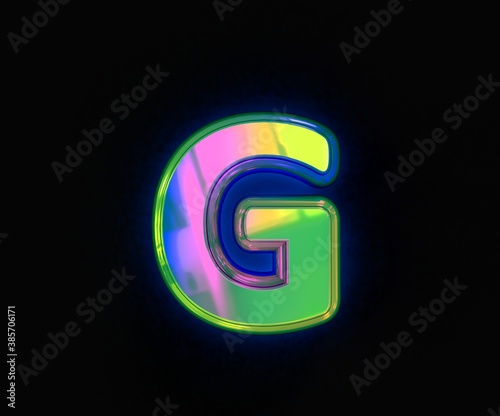 Colorful dichroic alphabet - letter G isolated on grey background, 3D illustration of symbols