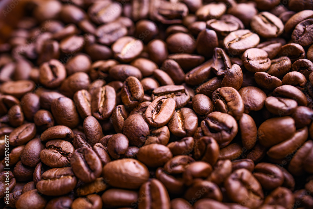 Fototapeta premium many aroma coffee beans background. Top view.