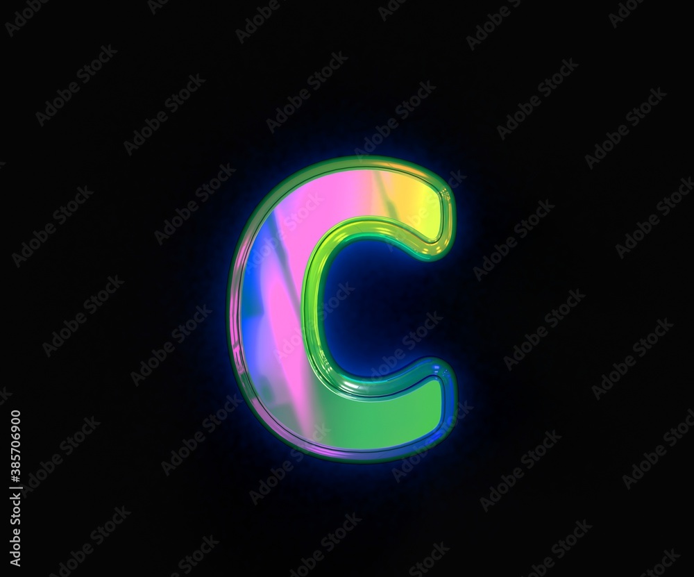 Naklejka premium Colorful dichroic alphabet - letter C isolated on grey, 3D illustration of symbols