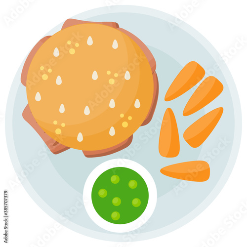  Burgers and fried food in a dinner plate depicting fast food 
