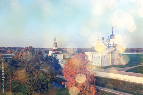 landscape of ferapontov monastery autumn, top view drone, orthodox church of vologda © kichigin19
