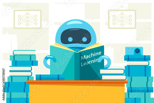 Robot or bot reading machine learning exercise book.
