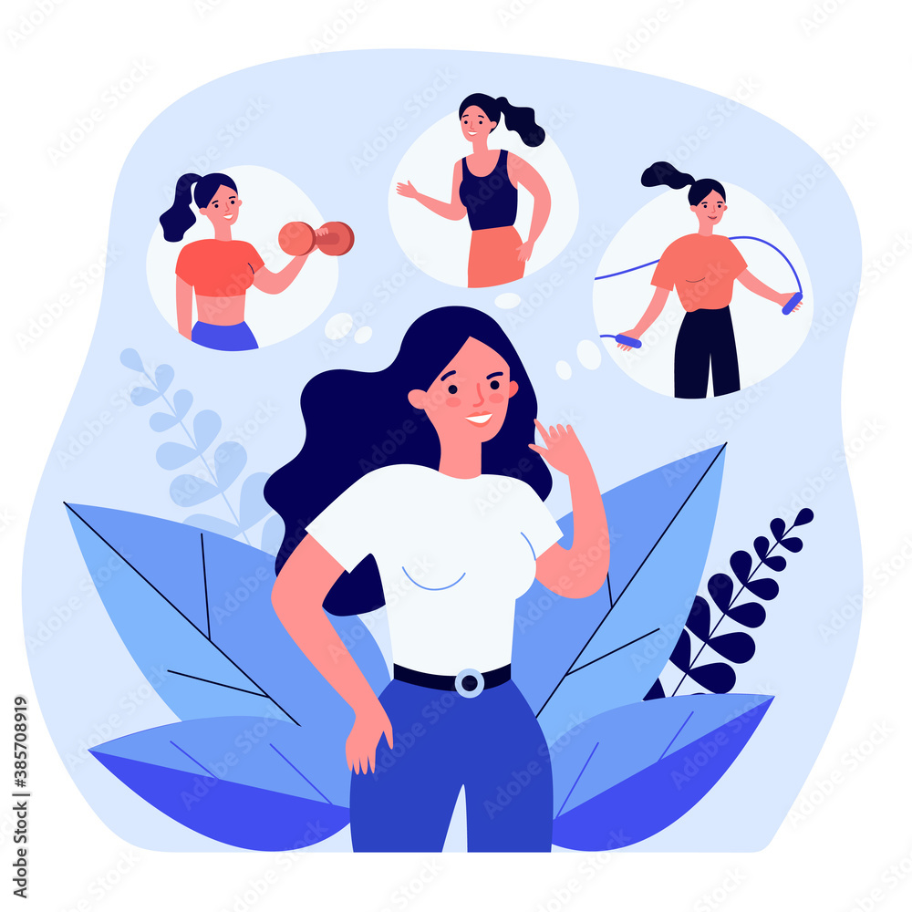 Exercise Graphics Penterest Woman thinking of different types of exercises. Training, health ...