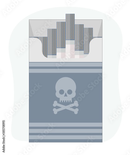 Open cigarettes pack box flat style vector illustration isolated on a background, icon logo design idea, symbol, smoke problem concept, narcotic, product, production, tobacco, cigarette symbol.