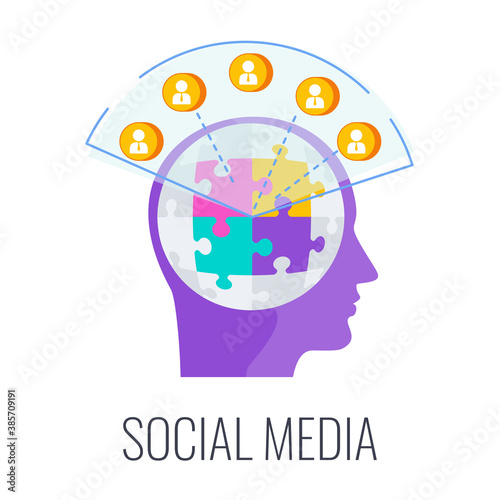 Puzzles and Global community of people in human head.