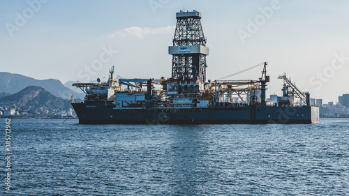 Oil exploration platform in Niterói, Rio de Janeiro, Brazil. Several companies operate in the Guanabara Bay area, which is part of the Santos Basin and serves as access to the Campos fields