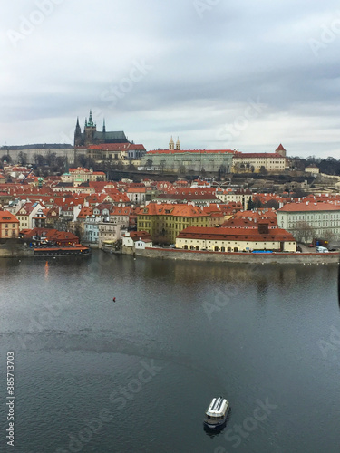cityscape of Vltava River and Charles bridge from Old town in Prague, Czech Republic