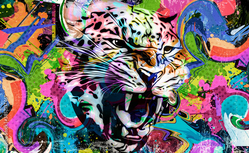 bright colorful art with tiger head