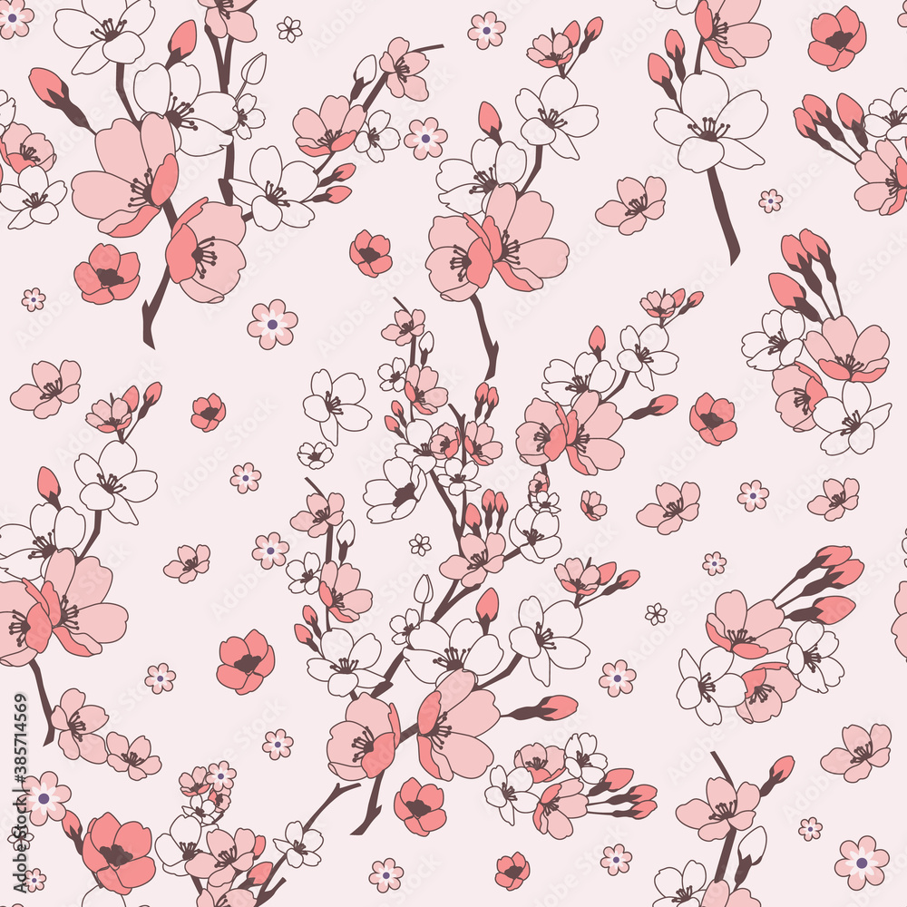 Cherry Blossoms Fabric, Wallpaper and Home Decor