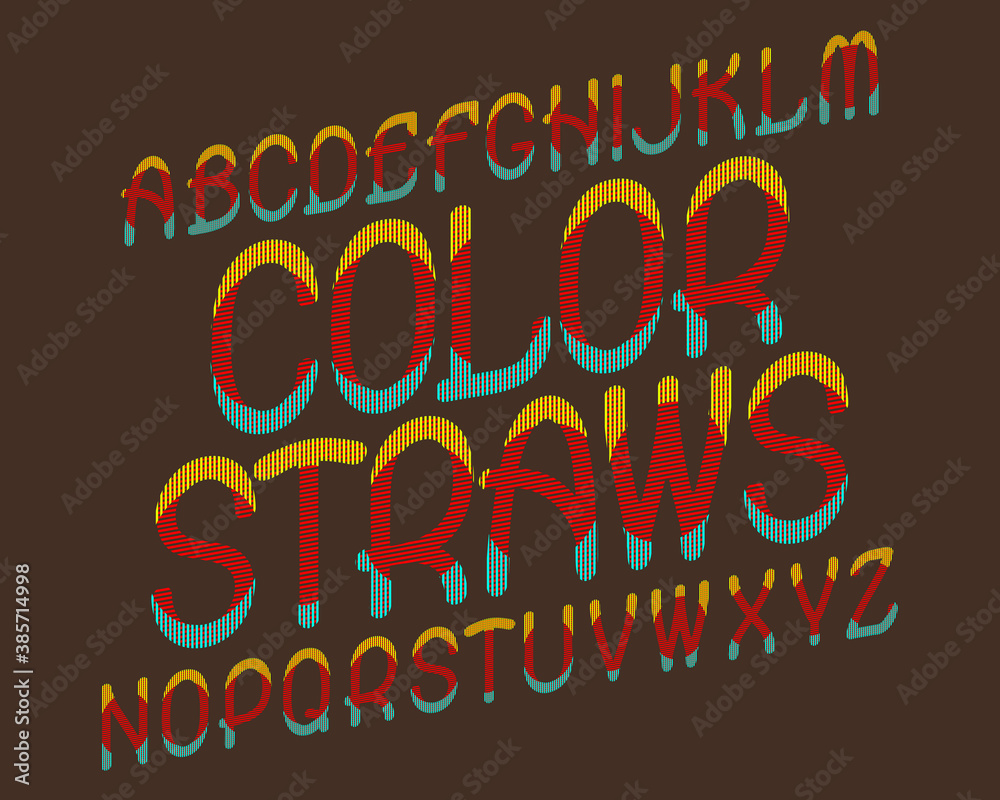 Color Straws typeface. Colorful font. Isolated english alphabet.