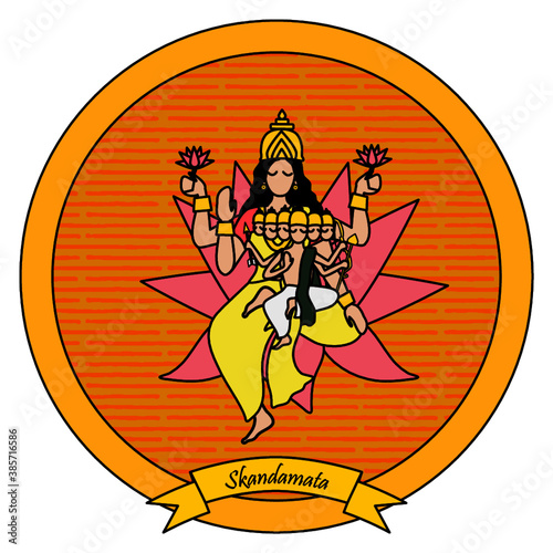 Skandamata
Worshipped on the fifth day of Navratri.In this form She is the mother of Karthikeya or Skanda. Those who worship this form get the benefit of worshipping Lord Kartikeya.