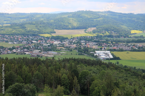 View from Boundary Peak Lookout Tower to Mesto Albrechtice, north Moravia, Czech republic