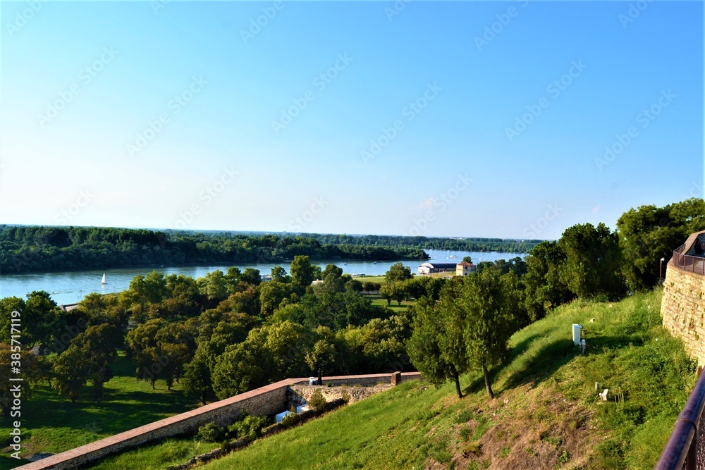 Beautiful Sava River, Belgrade. River Sava. Photo was taken from Belgrade Castle. Sunny day and ships in the Sava. 