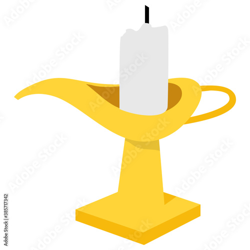 
A magic lamp with used as a candle holder 
