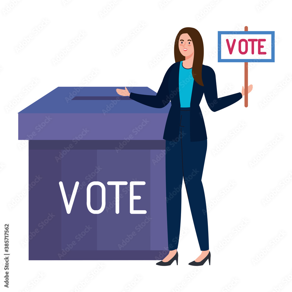 Vote box and woman with banner design, President election government and campaign theme Vector illustration Vote box and woman with banner design, President election government and campaign theme Vector illustration