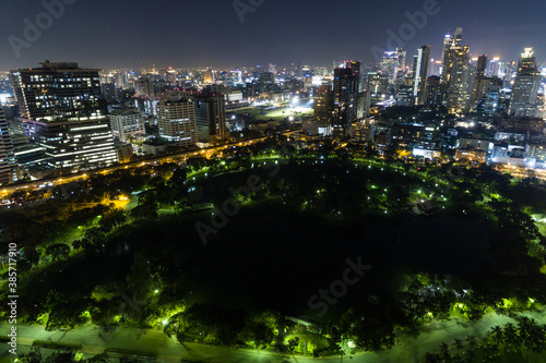 Bangkok City Thailand Aerial Drone Night Photo