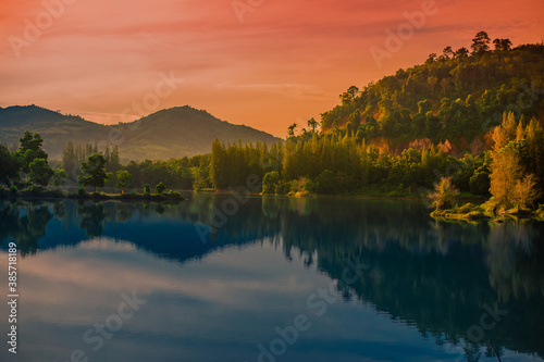 Natural background, high angle from the high mountains that can see the scenery around, the wind blows through the cool, blurred of traveling, the integrity of the moist forest.