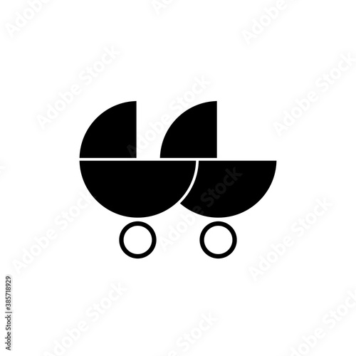 Black baby double stroller. flat icon isolated on white background