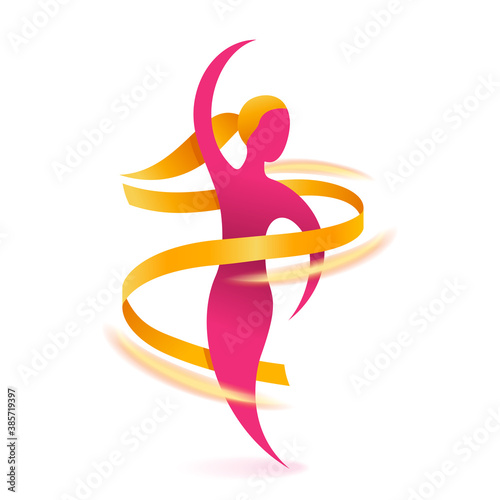 Weight loss 3D logo concept - diet program isolated icon in form of abstract woman silhouette (fat and slim shape) with measuring tape around 