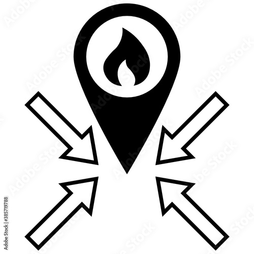 Fire Location Map Pin Vector Glyph Icon Design, Perfect Symbol to Show Incident Point Vector Icon Design, Rescue Response Symbol on White background 