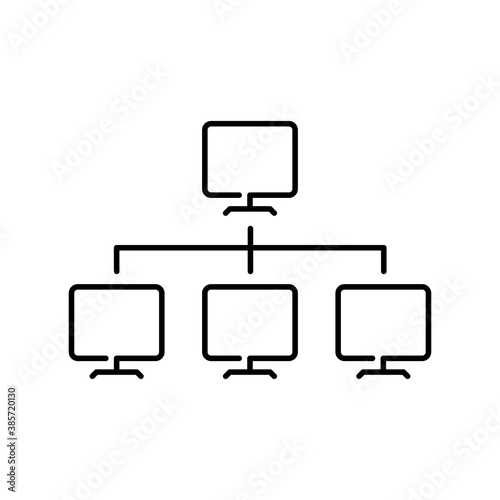 Network. Icono red de ordenadores conectados por líneas en color negro