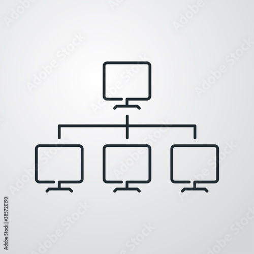 Network. Icono red de ordenadores conectados por líneas en fondo gris