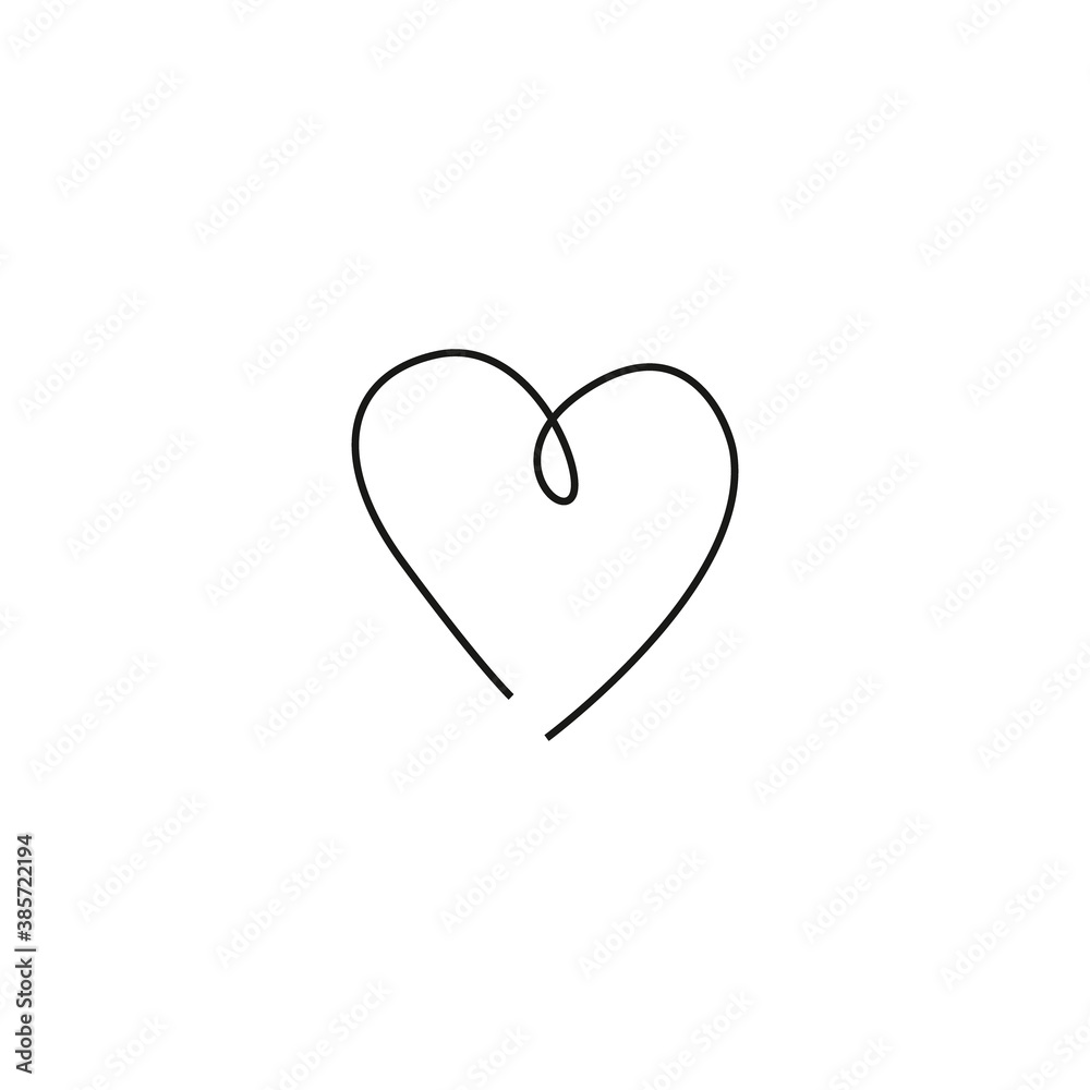 Solid line heart, hand drawn love symbol. Vector illustration on white background