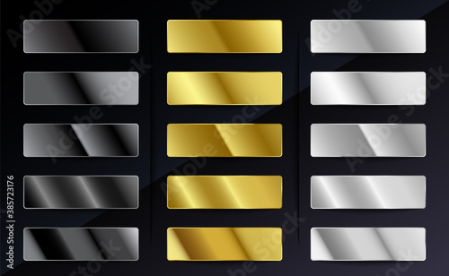 Silver Steel Chromium Platinum Aluminium Gold Black Metallic Gradients Set. Luxury Elegant Gradient Collection