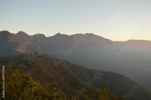 Sunrise over the volcanoes of Lake Atitlan in Guatemala, Central America