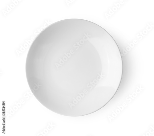 white ceramic plate on white background top view