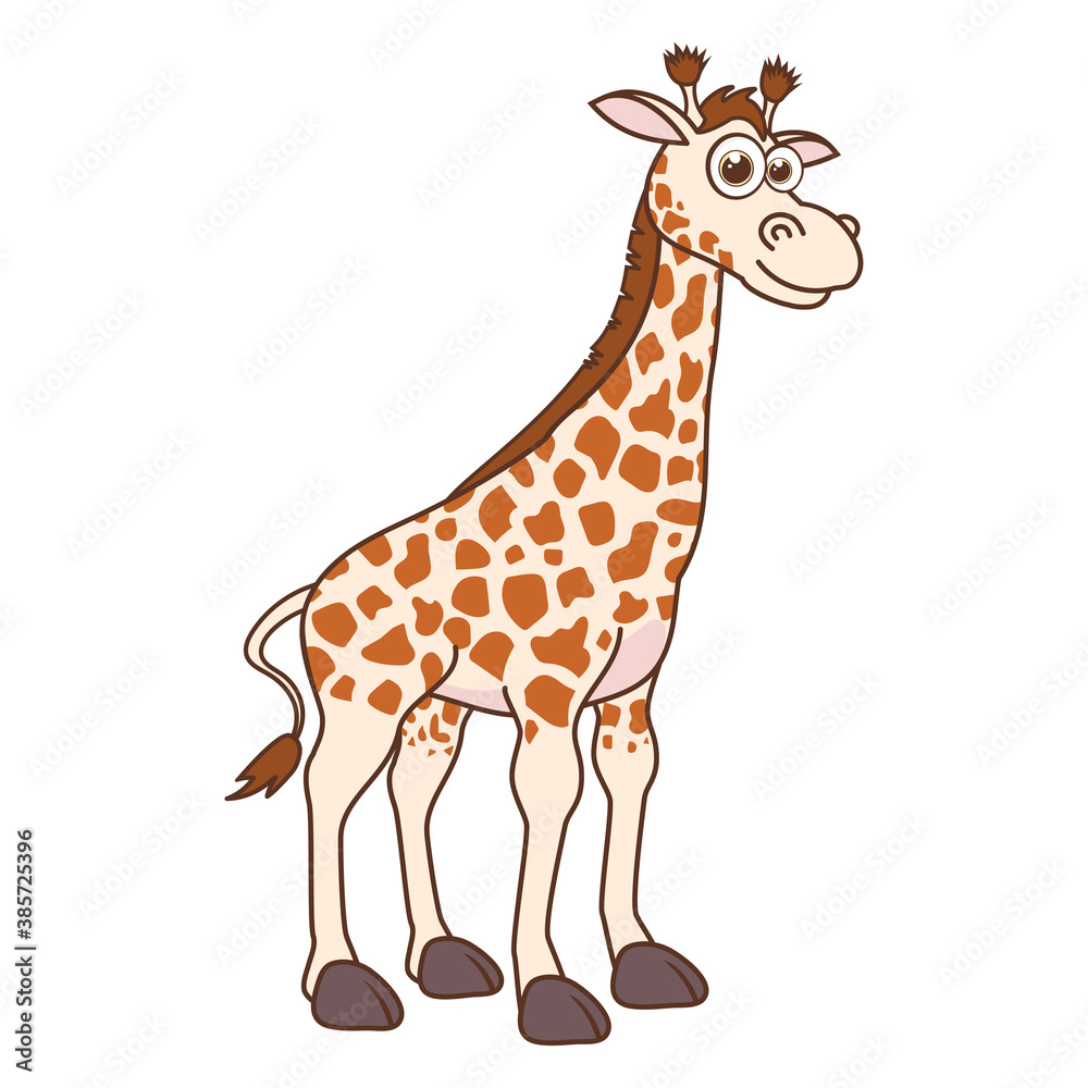 Fototapeta premium Funny giraffe. Cute Young Giraffe isolated on white background. Zoo animal cartoon character. Education card for kids learning animals. Logic Games for Kids. Adorable inhabitants of safari.
