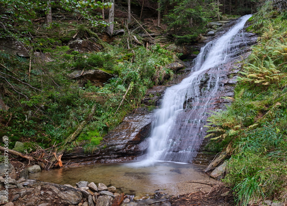Obraz premium Waterfall in a forest, near Keprnik mountain, Jeseniky - Czech Republic