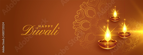 happy diwali shiny diya beautiful banner design