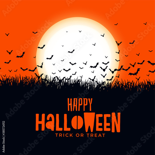 Happy halloween card with bats against moon