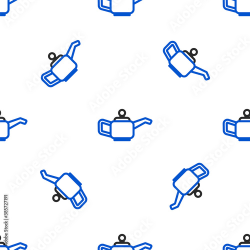 Line Canister for motor machine oil icon isolated seamless pattern on white background. Oil gallon. Oil change service and repair. Colorful outline concept. Vector.