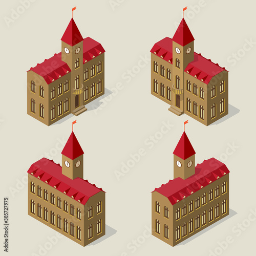 City hall building in isometric view on all four sides.