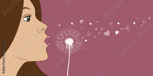 girl blows dandelion make a wish vector illustration EPS10