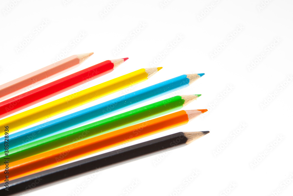Set of color wooden pencil collection isolated on white background