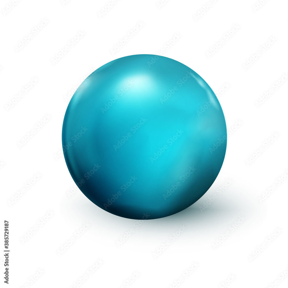 Blue sphere, ball. Mock up of clean round the realistic object, orb icon. Design decoration round shape, geometric simple, figure circle form. Isolated on white background, vector illustration