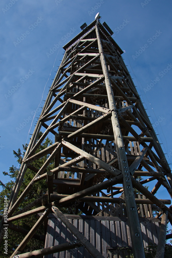 Outlook tower on the summit of Boubin in Bohemia Forest,South Bohemian Region,Czech republic,Europe
